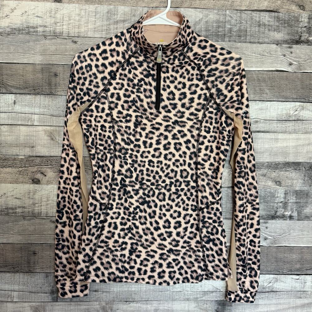 Kastel Denmark Brown Ikat Long Sleeve Animal Print Quarter Zip Sun Shirt Sz XS